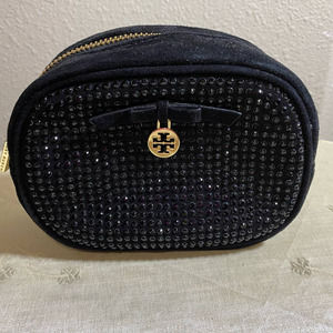 Tory Burch Small Makeup/Jewelry Bag Black with Crytal Embellishments